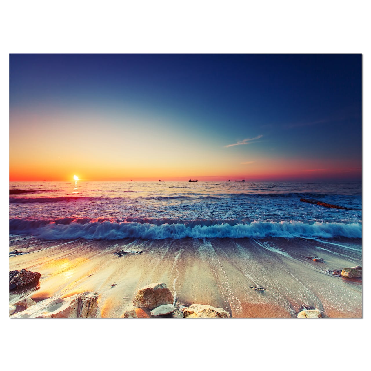 Designart - Beautiful Sunrise over Blue Sea - Seashore Canvas Art Print